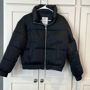 Abercrombie and Fitch women’s Ultra mini black puffer coat, size small.